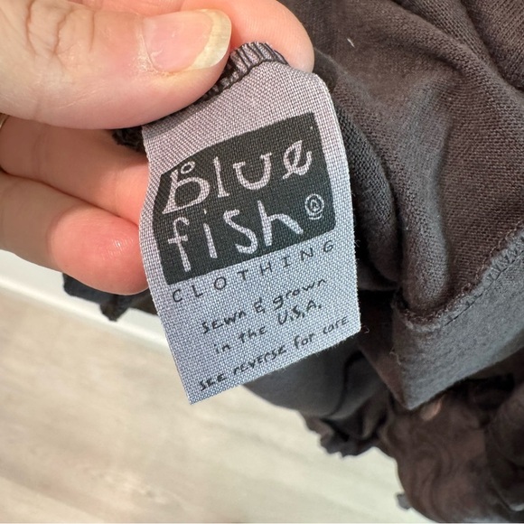 Vintage Blue Fish 1998 Sleeveless Hand Printed Apple Lagenlook Dress One Size - Picture 10 of 11